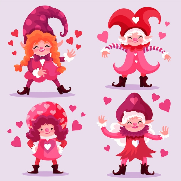 Flat valentine's day gnomes collection