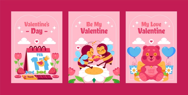 Free vector flat valentine's day greeting cards collection