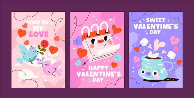 Flat valentine's day greeting cards collection