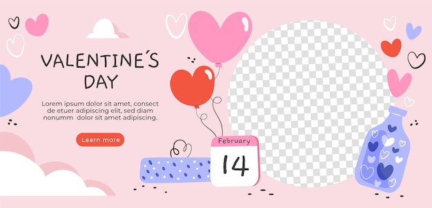 Vettore gratuito modello di banner orizzontale piatto per il giorno di san valentino