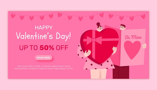 Flat valentine's day horizontal banner template