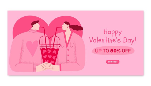 Flat valentine's day horizontal banner template