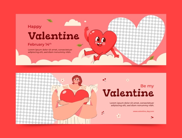 Flat valentine's day horizontal banner template
