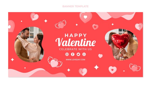 Flat valentine's day horizontal banner