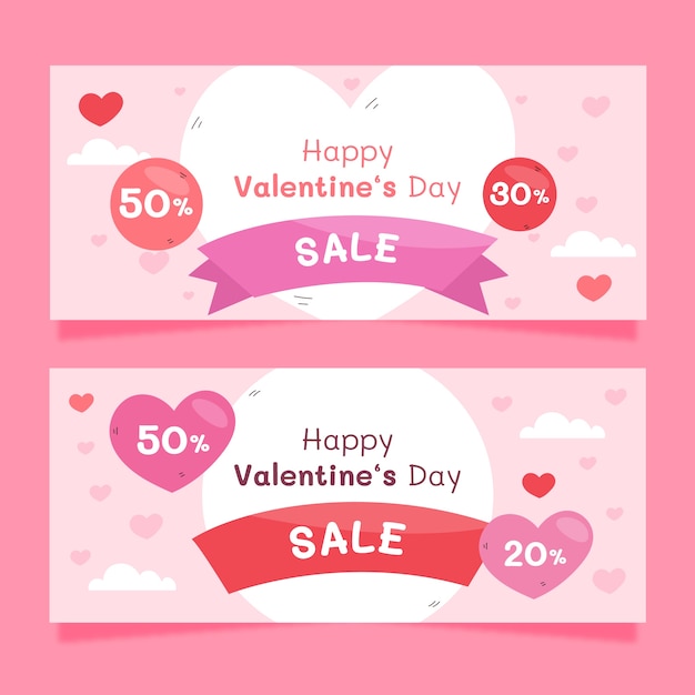 Free vector flat valentine's day horizontal banners set