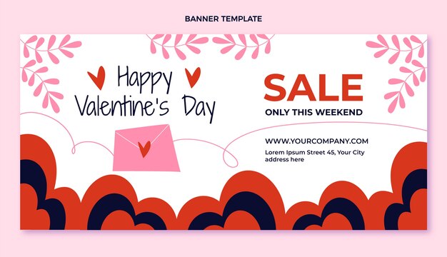 Free vector flat valentine's day horizontal sale banner