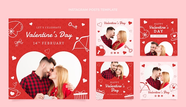 Flat valentine's day instagram posts collection