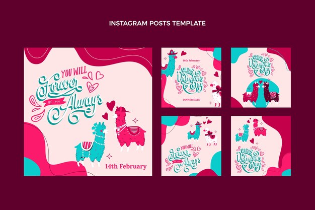 Flat valentine's day instagram posts collection