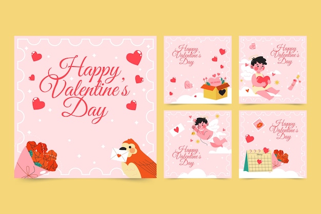 Free vector flat valentine's day instagram posts collection