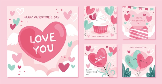 Free vector flat valentine's day instagram posts collection