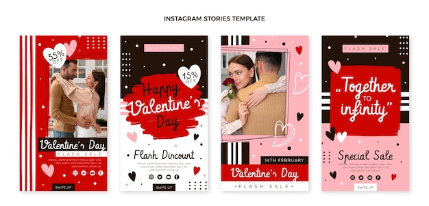 Flat valentine's day instagram stories collection