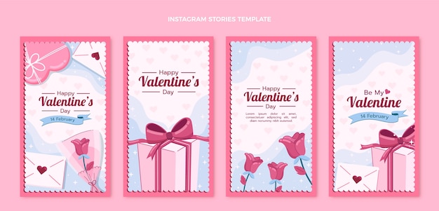 Flat valentine's day instagram stories collection