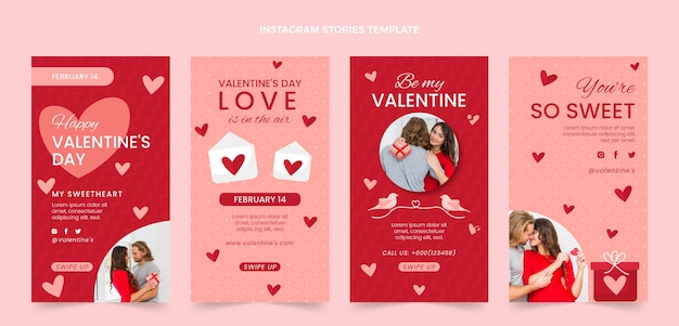 Free vector flat valentine's day instagram stories collection