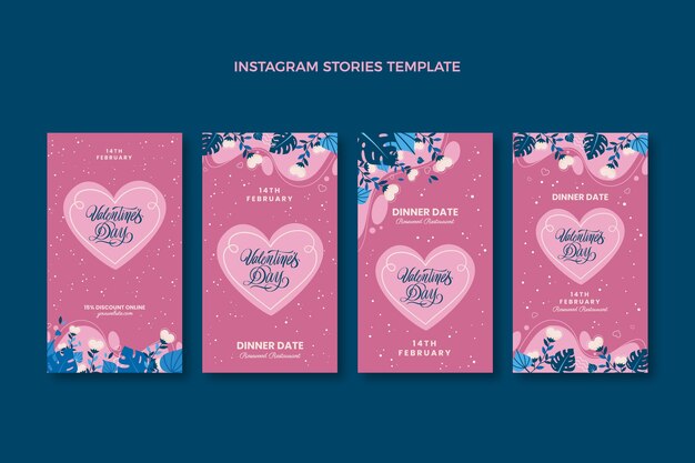 Flat valentine's day instagram stories collection