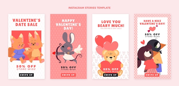 Flat valentine's day instagram stories collection