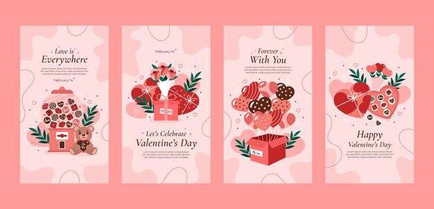 Free Vector flat valentine's day instagram stories collection