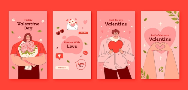 Vettore gratuito collezione di storie di instagram per il giorno di san valentino