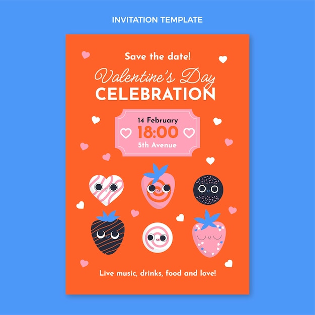 Free vector flat valentine's day invitation template