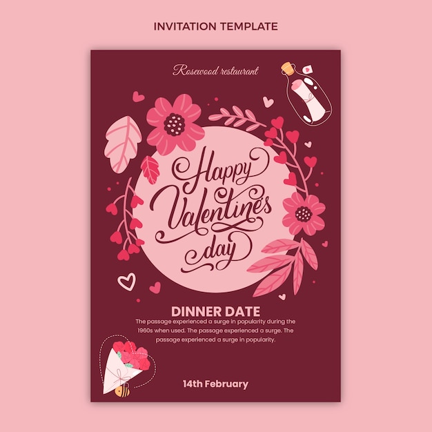 Flat valentine's day invitation template