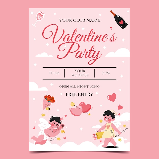 Flat valentine's day invitation template