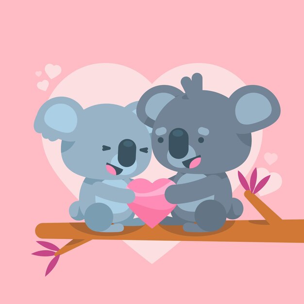 Плоский день святого валентина пара медведей коала