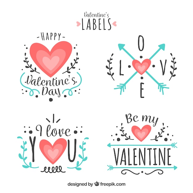 Vettore gratuito collezione di etichette / badge flat valentine's day