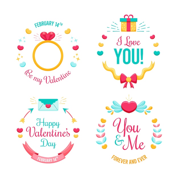 Collezione di etichette / badge piatta per san valentino