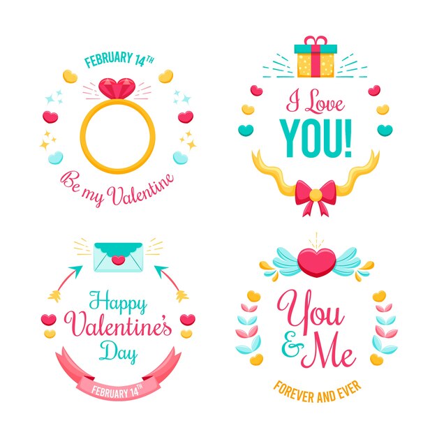 Flat valentine's day label/badge collection