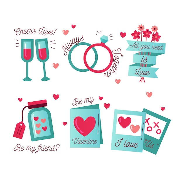 Set di etichette / badge piatto per san valentino