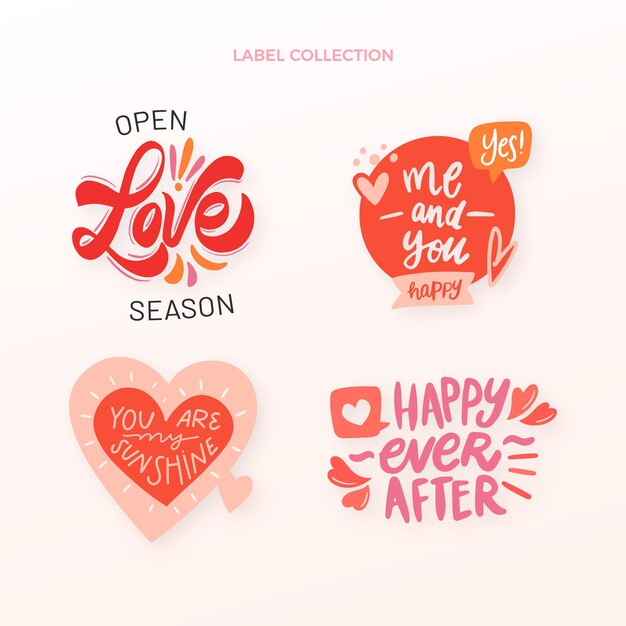 Flat valentine's day labels collection