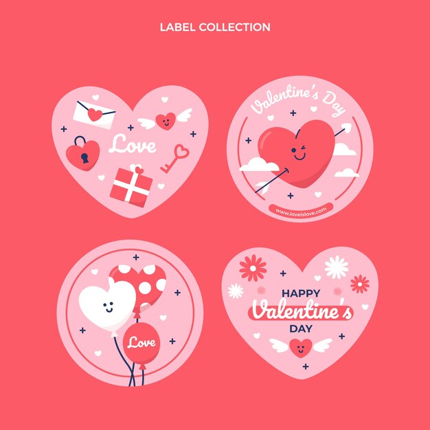 Flat valentine's day labels collection