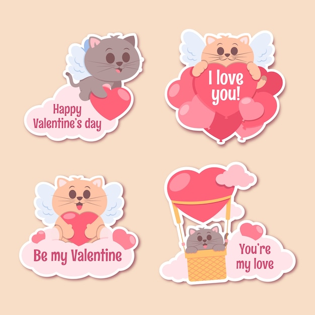 Flat valentine's day labels collection