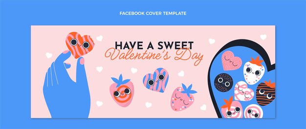 Flat valentine's day landing page social media cover template