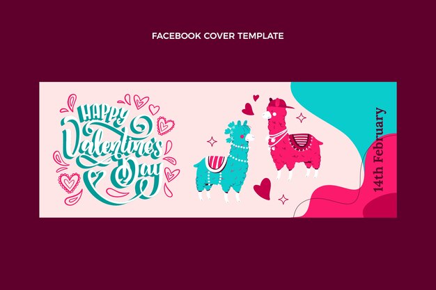 Flat valentine's day landing page social media cover template