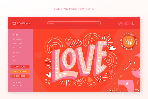 Плоский шаблон целевой страницы на день святого валентина