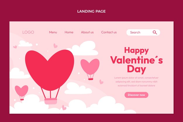 Flat valentine's day landing page template