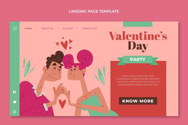 Flat valentine's day landing page template