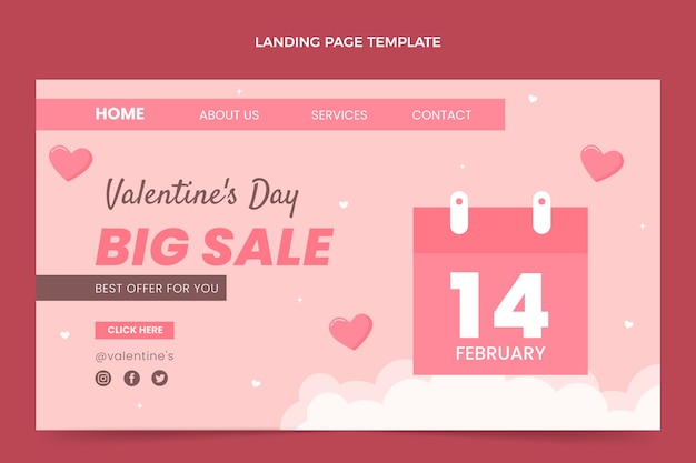 Flat valentine's day landing page template