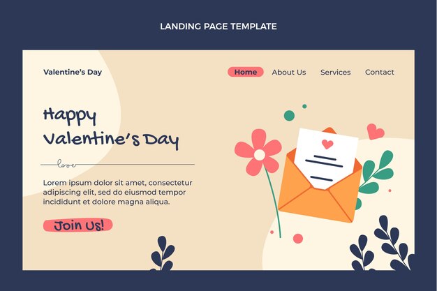 Flat valentine's day landing page template