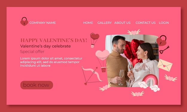 Flat valentine's day landing page template