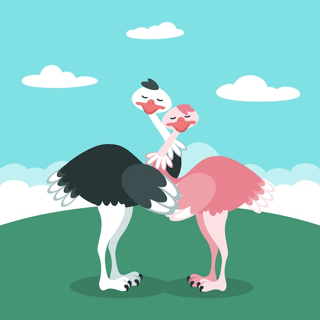 Free vector flat valentine's day ostrich couple