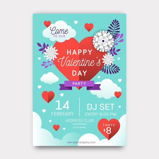 Flat valentine's day party flyer template