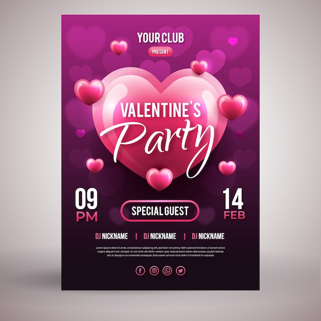 Free vector flat valentine's day party flyer template