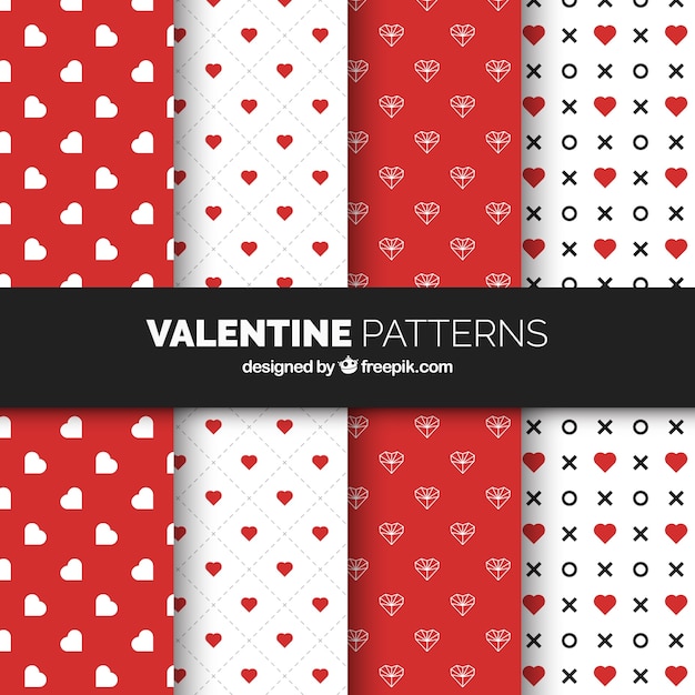 Flat valentine's day pattern collection with hearts