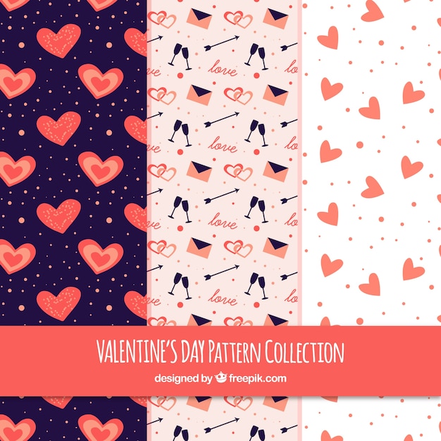 Free vector flat valentine's day pattern collection