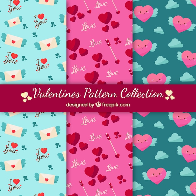 Flat valentine's day pattern collection