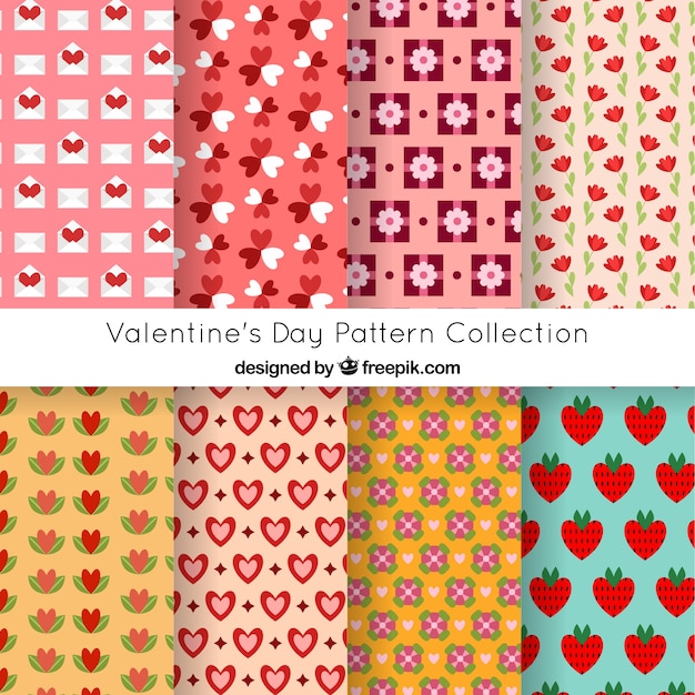 Free vector flat valentine's day pattern collection