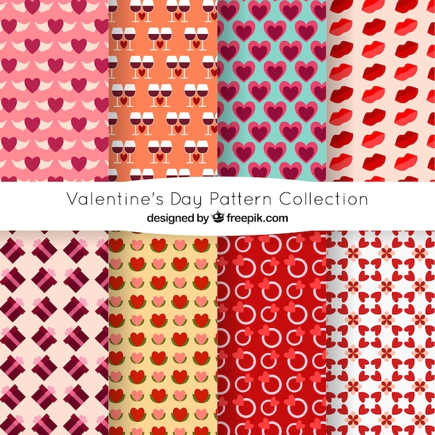 Flat valentine's day pattern collection