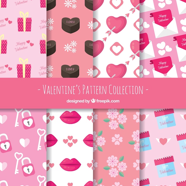 Flat valentine's day pattern collection