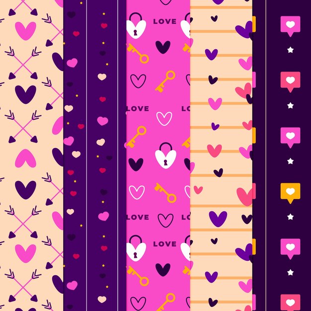 Flat valentine's day pattern collection